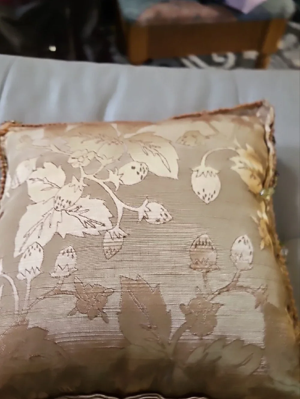 Gold Floral Beaded Accent Pillow Handmade